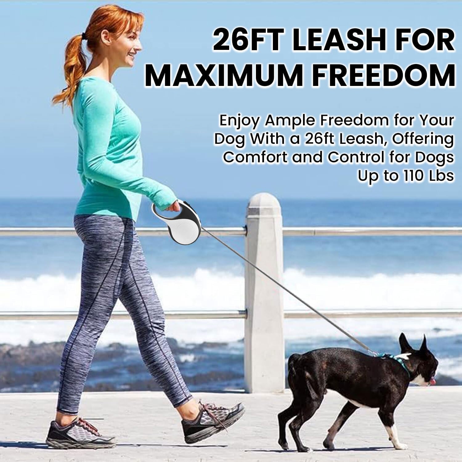 Ultimate 26ft Retractable Dog Leash for Large Dogs – Heavy-Duty with LED Flashlight & Waste Bag Dispenser
