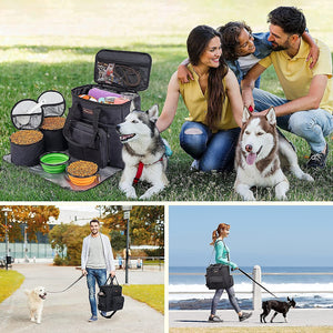 Dog Travel Bag with 2 Collapsible Dog Bowls, 