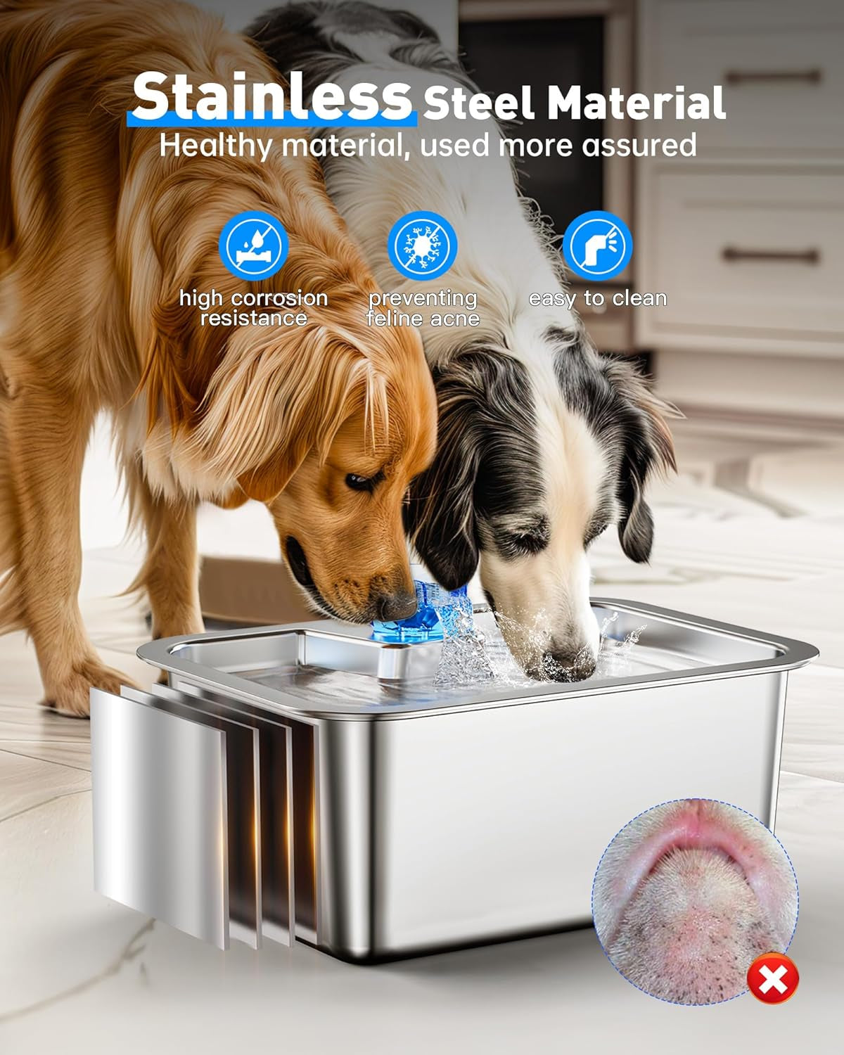 Stainless Steel Dog Water Fountain, 3 Gallon Extra Large  for Large Dogs 