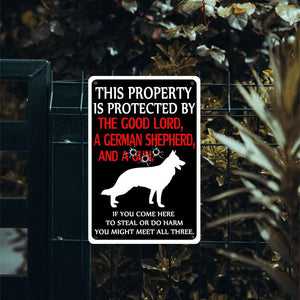 Beware of Dog Metal Sign Funny Warning Signs for Property Is Protected by German Shepherds Tin Sign Beware of Dogs Signs for Fence Decorations Outdoor German Shepherd Owner Gifts 8X12 Inches