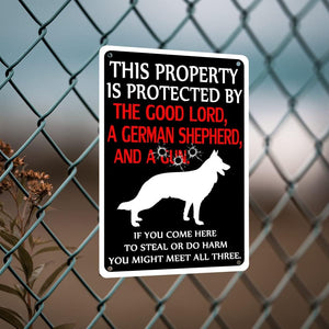 Beware of Dog Metal Sign Funny Warning Signs for Property Is Protected by German Shepherds Tin Sign Beware of Dogs Signs for Fence Decorations Outdoor German Shepherd Owner Gifts 8X12 Inches