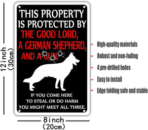 Beware of Dog Metal Sign Funny Warning Signs for Property Is Protected by German Shepherds Tin Sign Beware of Dogs Signs for Fence Decorations Outdoor German Shepherd Owner Gifts 8X12 Inches