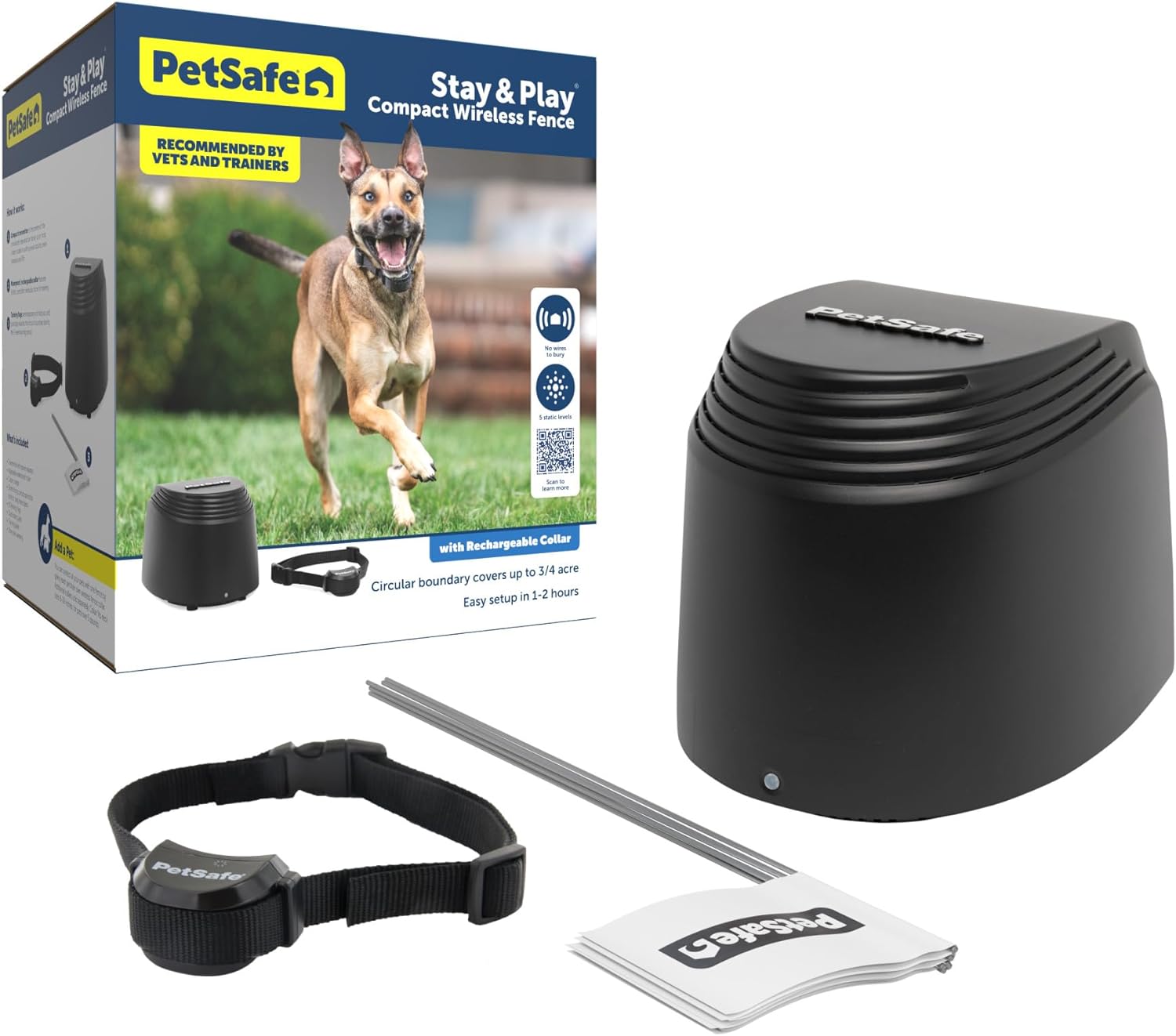 Stay & Play Compact Wireless Pet Fence for Dogs, No Wire Circular Boundary, Secure up to 3/4 Acre, No-Dig and Portable for Travel, for Dogs 5Lb & Up, from Parent Company Invisible Fence Brand