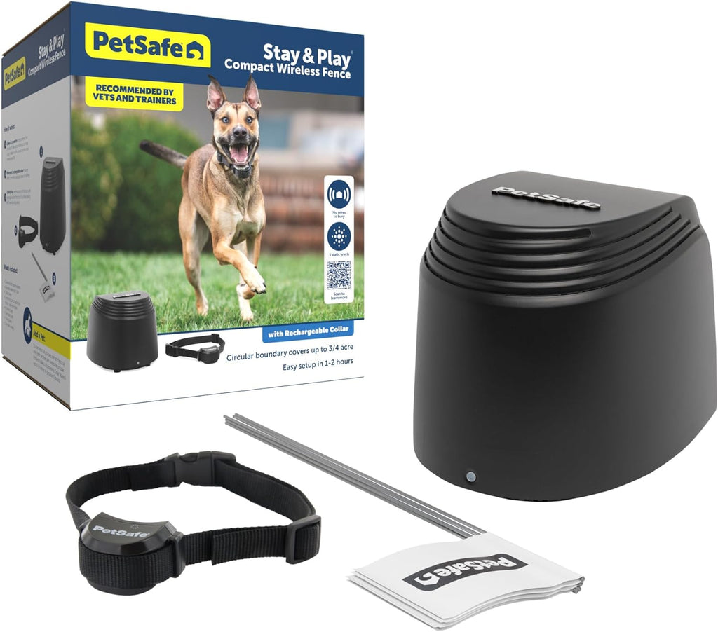 Stay & Play Compact Wireless Pet Fence for Dogs, No Wire Circular Boundary, Secure up to 3/4 Acre, No-Dig and Portable for Travel, for Dogs 5Lb & Up, from Parent Company Invisible Fence Brand