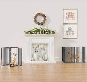 Folding No-Assembly Metal Pet Gate 80" Wide, 32" Extra Tall Dog gate with walkthru