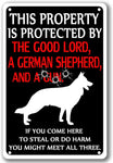 Beware of Dog Metal Sign Funny Warning Signs for Property Is Protected by German Shepherds Tin Sign Beware of Dogs Signs for Fence Decorations Outdoor German Shepherd Owner Gifts 8X12 Inches