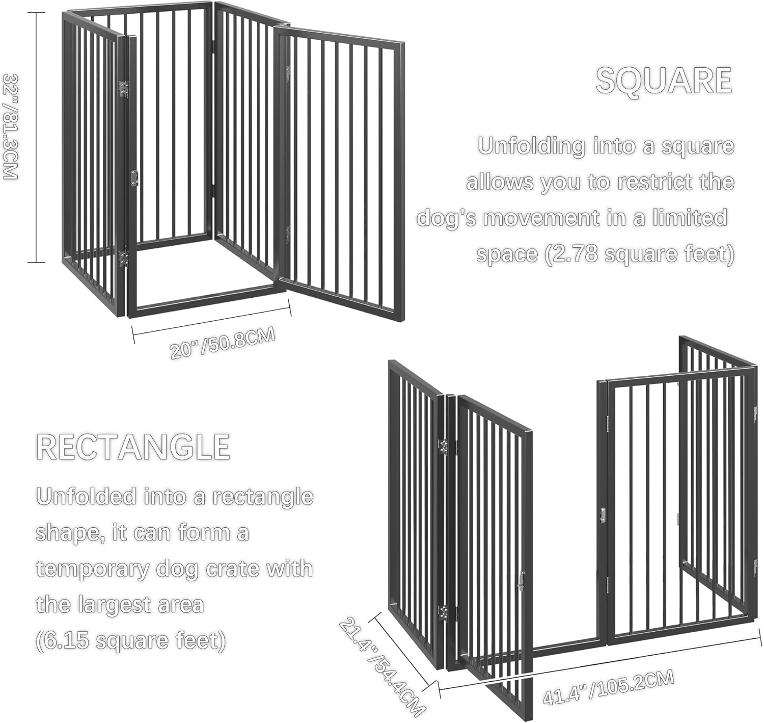 Folding No-Assembly Metal Pet Gate 80" Wide, 32" Extra Tall Dog gate with walkthru