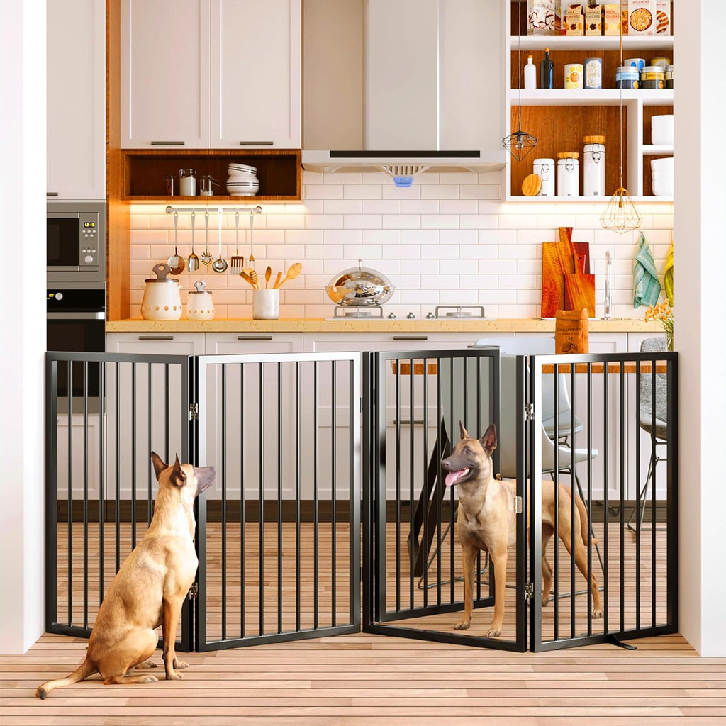 Folding No-Assembly Metal Pet Gate 80" Wide, 32" Extra Tall Dog gate with walkthru