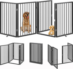 Folding No-Assembly Metal Pet Gate 80" Wide, 32" Extra Tall Dog gate with walkthru