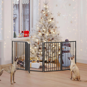 Folding No-Assembly Metal Pet Gate 80" Wide, 32" Extra Tall Dog gate with walkthru