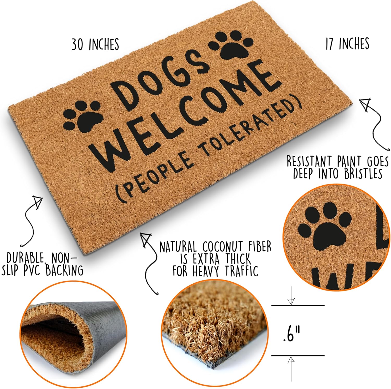 Dogs Welcome People Tolerated Door Mat 30X17 Inch, Funny Dog Doormat