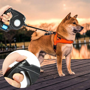 Combo flashlight retractable leash with bag holder