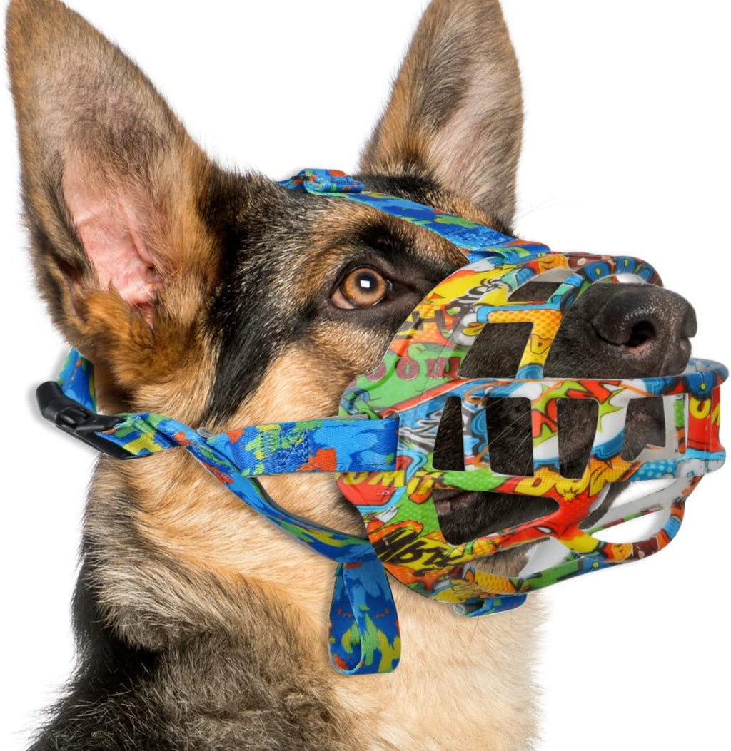 Dog Muzzle, Silicone Basket Muzzle for Small Medium Large Dogs, Soft Cage Mouth Cover Prevent Biting Chewing, Allow Drinking Panting, Suitable for German Shepherd