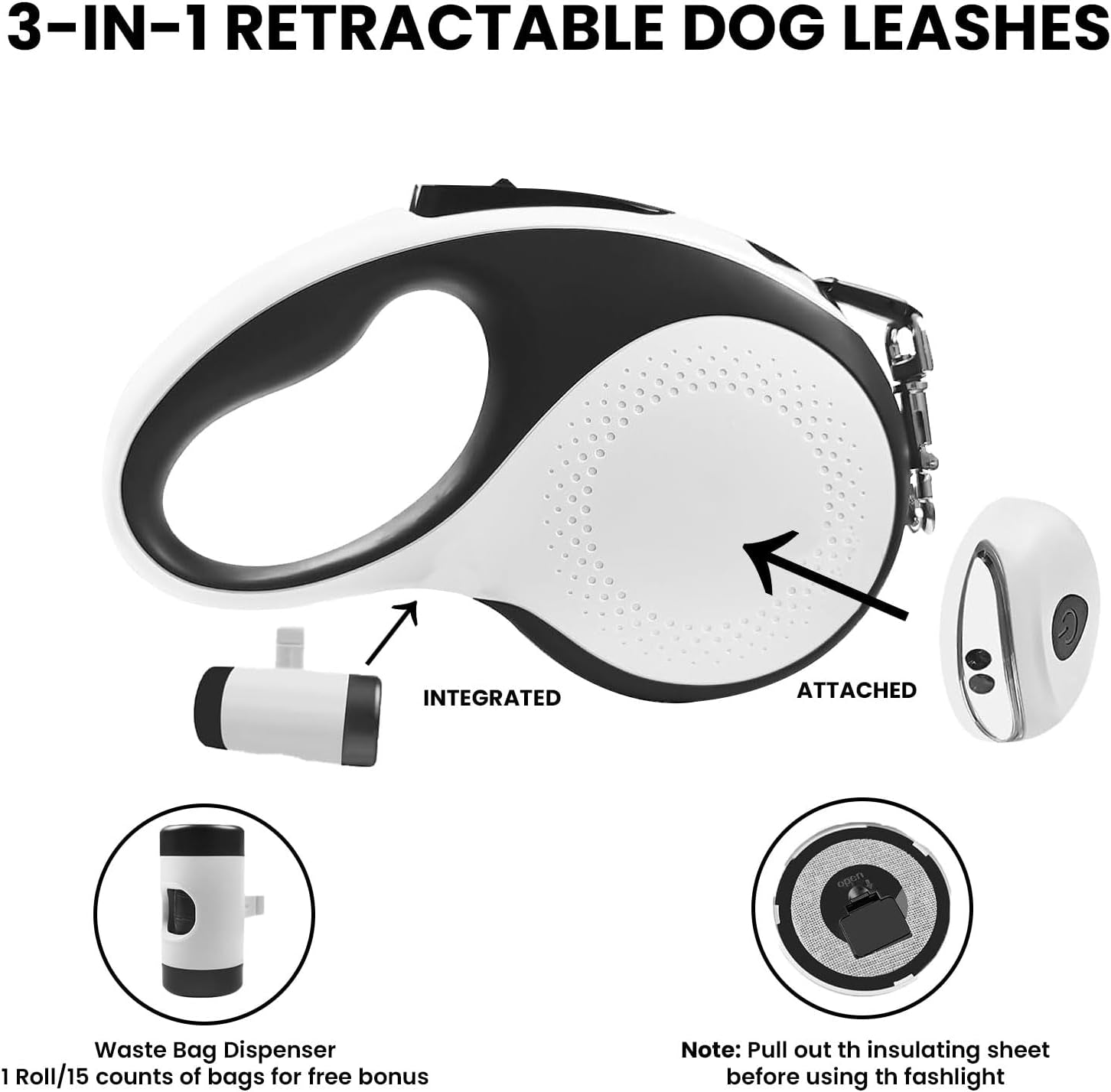 Ultimate 26ft Retractable Dog Leash for Large Dogs – Heavy-Duty with LED Flashlight & Waste Bag Dispenser