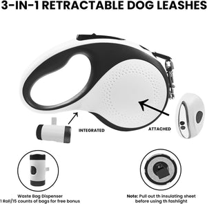 Ultimate 26ft Retractable Dog Leash for Large Dogs – Heavy-Duty with LED Flashlight & Waste Bag Dispenser