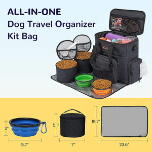 Dog Travel Bag with 2 Collapsible Dog Bowls, 