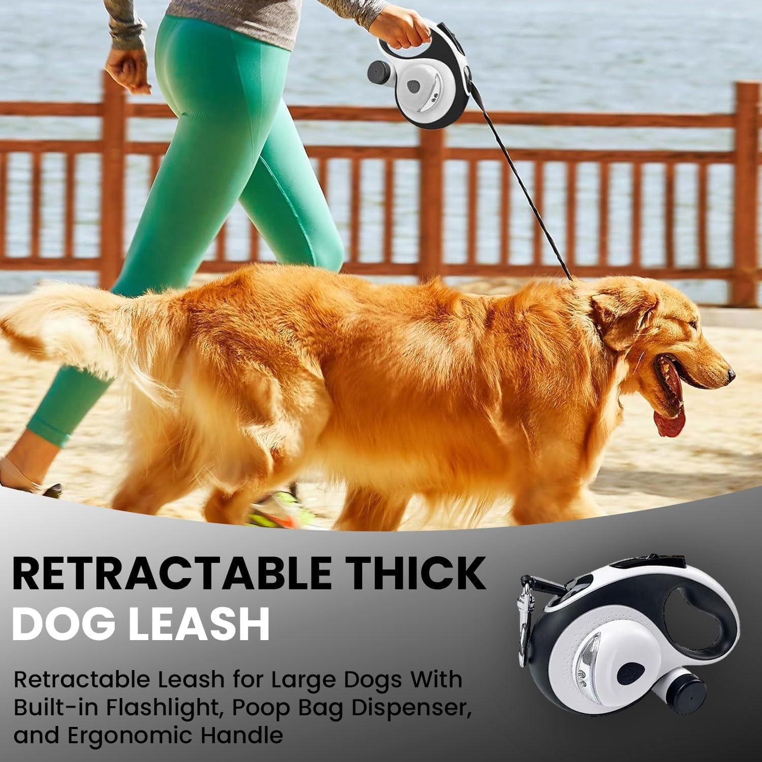 Ultimate 26ft Retractable Dog Leash for Large Dogs – Heavy-Duty with LED Flashlight & Waste Bag Dispenser