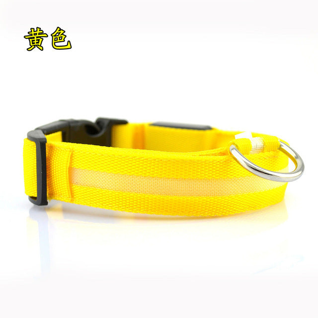 Nylon LED Pet dog Collar,Night Safety Flashing Glow In The Dark Dog Leash,Dogs Luminous Fluorescent Collars Pet Supplies