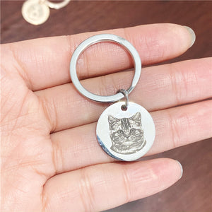 Personalized Engraving Stainless Steel Customize Your Pet Photo Necklace Dog Keychain Birthday Gift Souvenir Memory Cat Keychain