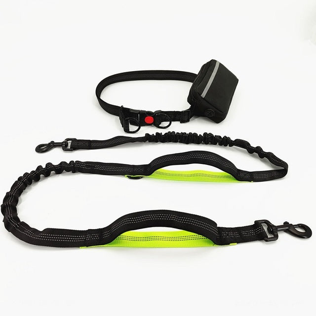 Dogs leash running elasticity handsfree dog leash jogging hands free leash Double handle lead walking Waist Belt bag Reflective